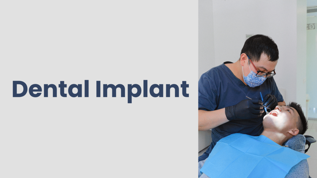 Dental implant banner showing artificial tooth replacement Smiling patient after successful dental implant treatment Dental implant solution for missing teeth on banner image Permanent tooth replacement with dental implant on clinic banner Modern dental implant banner promoting smile restoration
