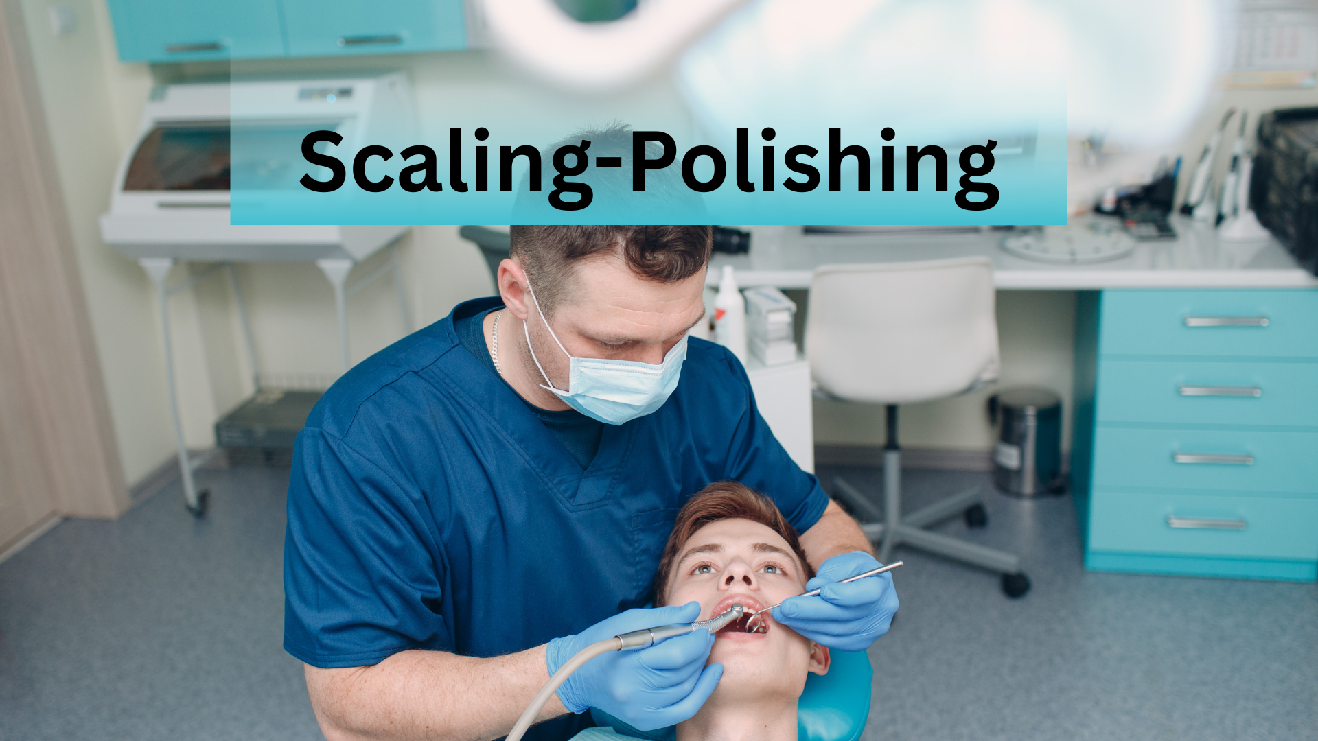Dental scaling and polishing treatment for clean teeth" Close-up of teeth cleaning procedure at dental clinic patient receiving professional scaling and polishing for oral hygiene Healthy smile after scaling and polishing treatment
